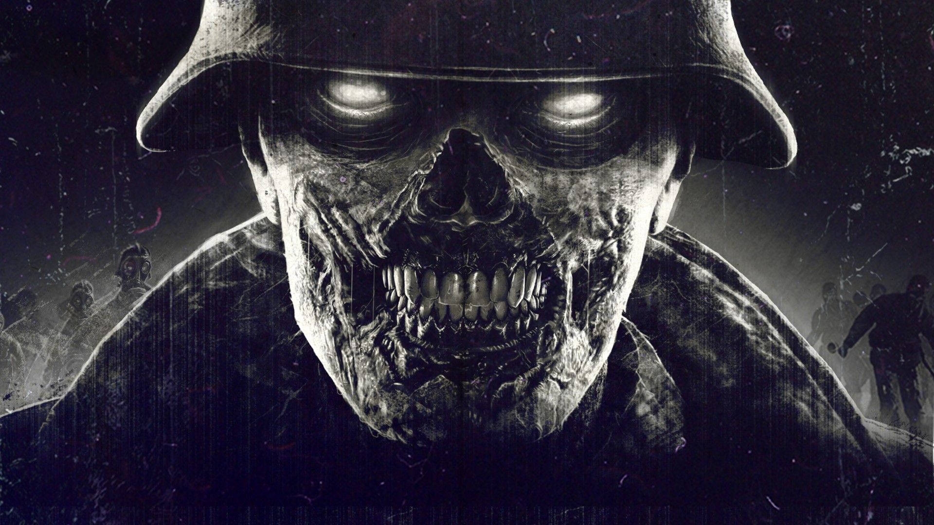 PS4 Zombie Army Trilogy black and white wallpaper.