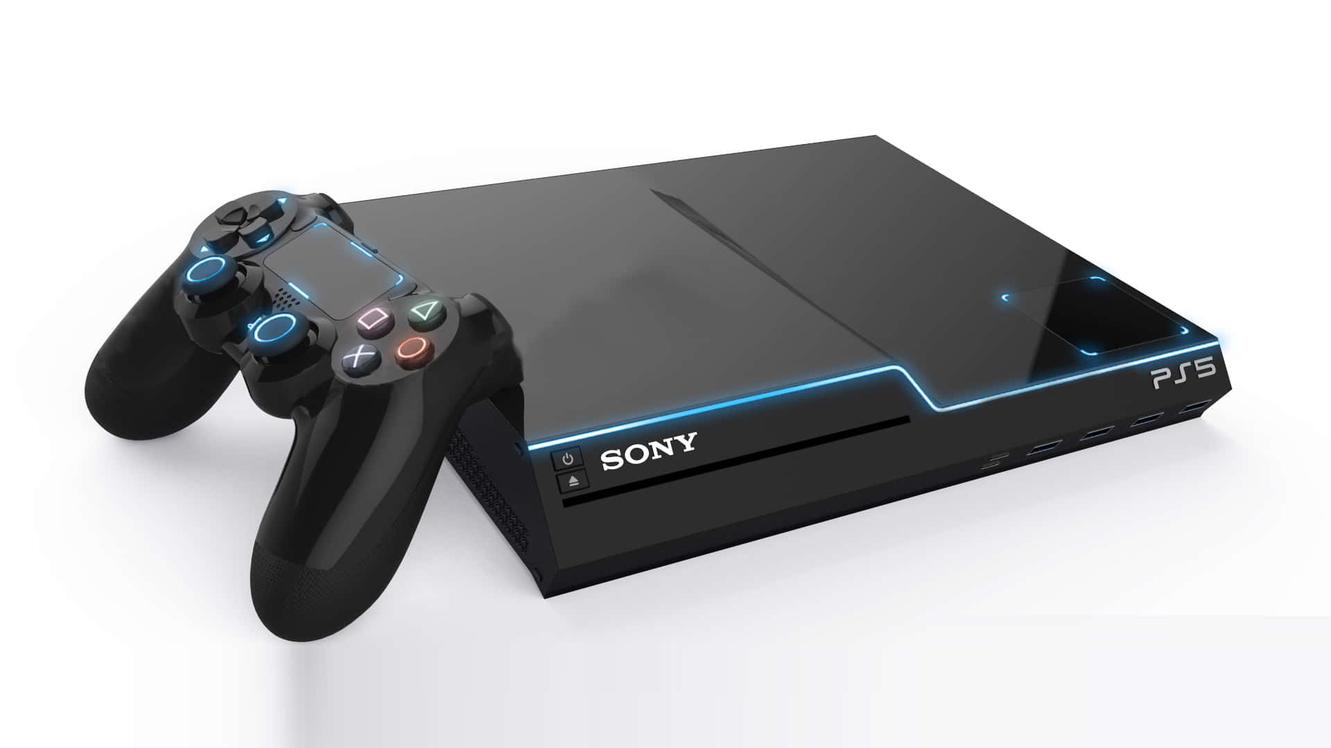 A Sony Playstation 4 Console With Two Controllers