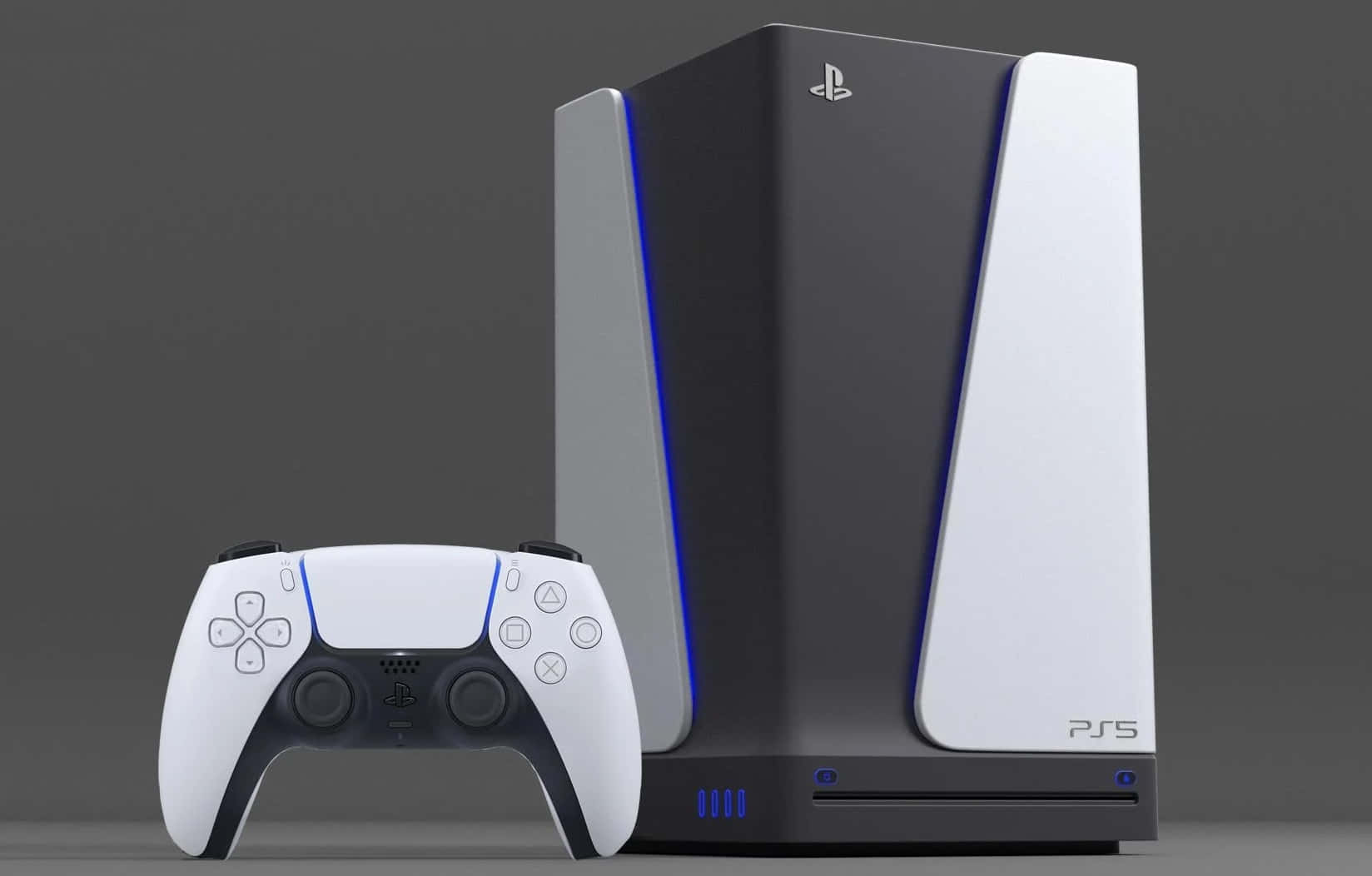 A Playstation Console With A Controller Next To It