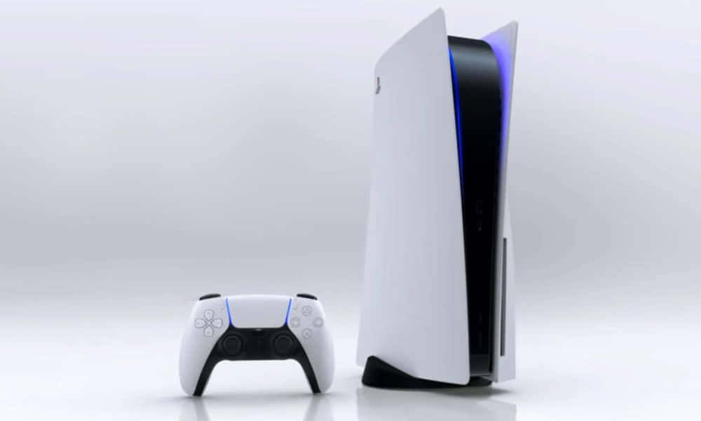 A White Playstation Console With A Controller Next To It