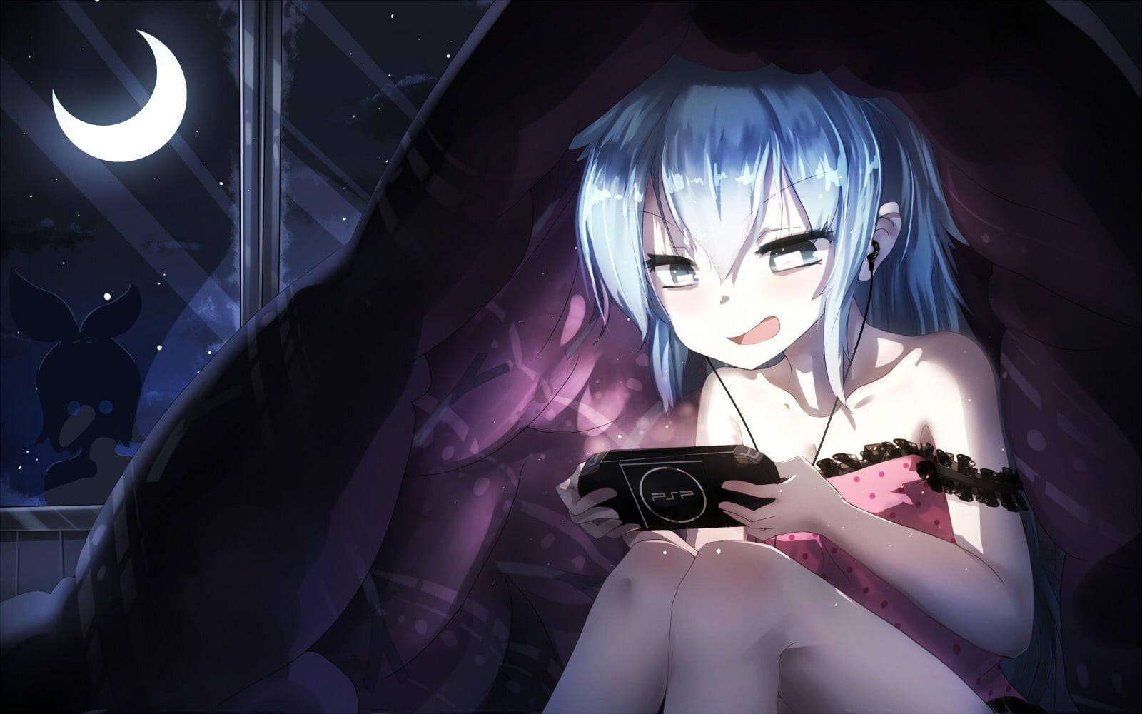 Psp Anime Girl Playing At Night Wallpaper