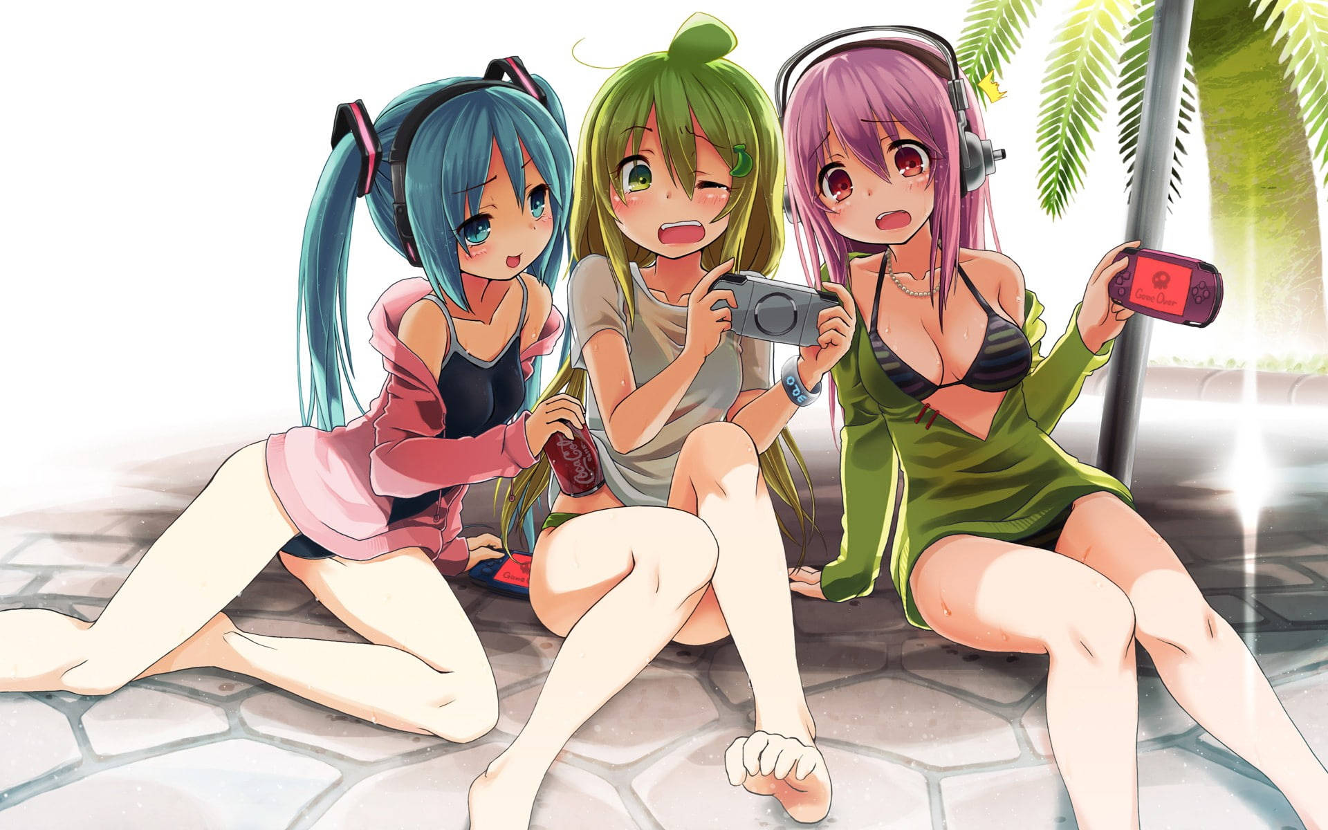 Psp Anime Girls In Swimsuits Playing Wallpaper
