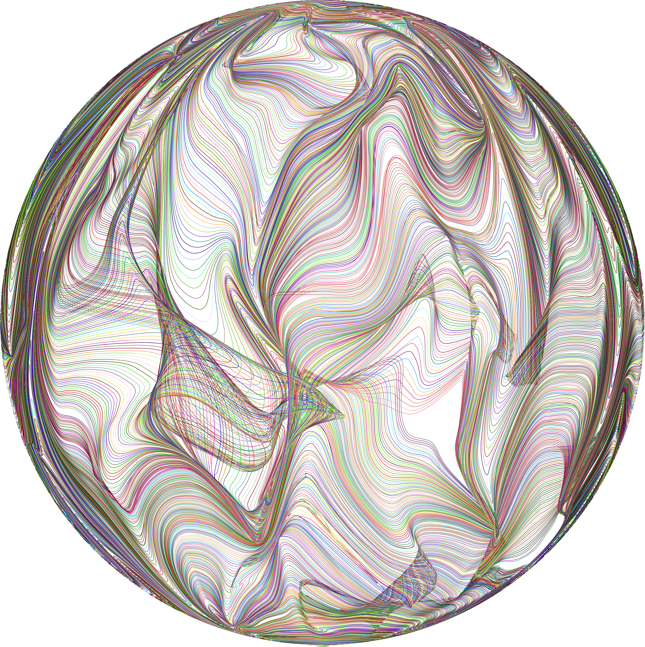 Psychedelic Abstract Sphere Patterns PNG — A vibrant abstract sphere swirls with multicolored neon lines against a black void creating a hypnotic digital vortex.