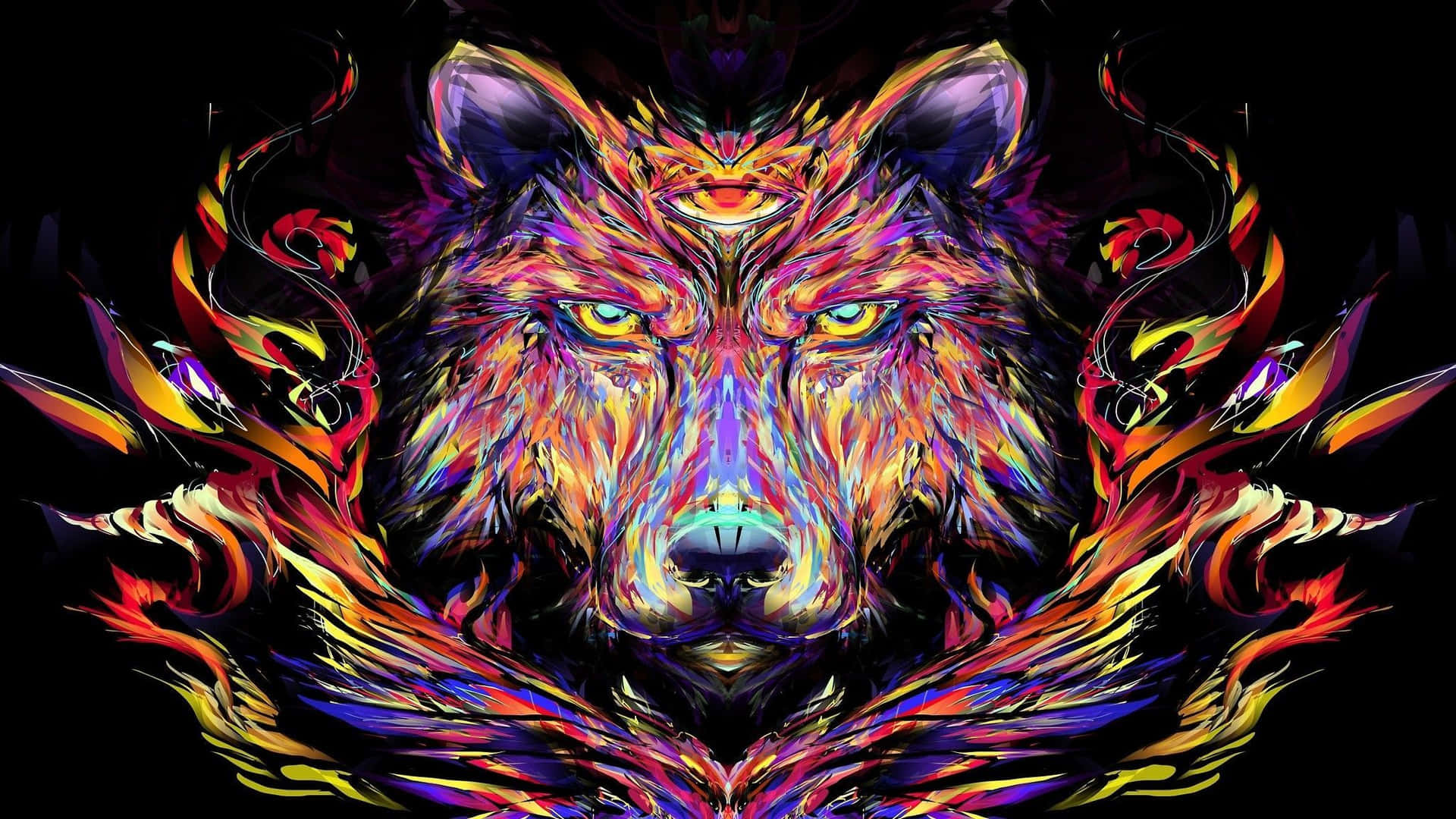 Psychedelic Colorsplash Animal Friends Wallpaper