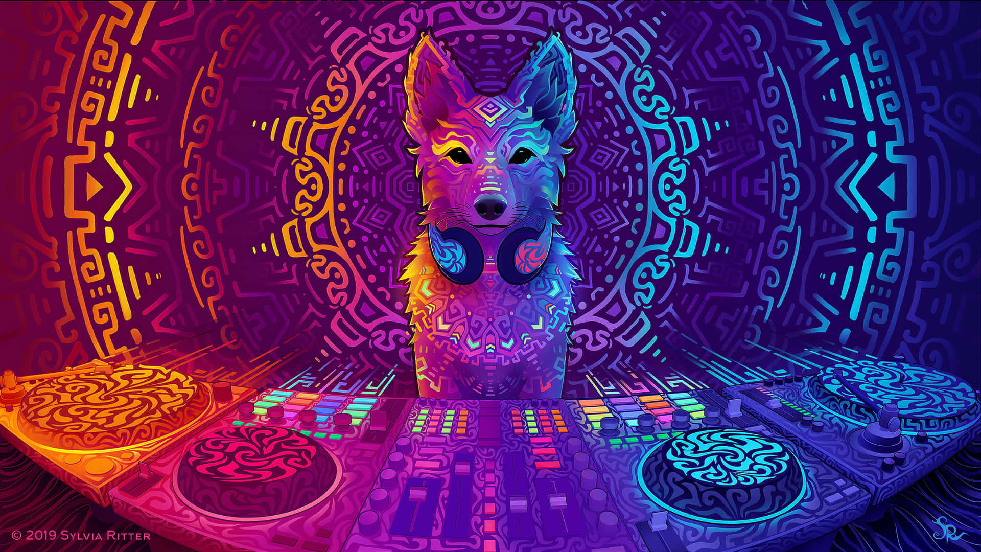 Psychedelic Animals Mural in Vibrant Colors Wallpaper