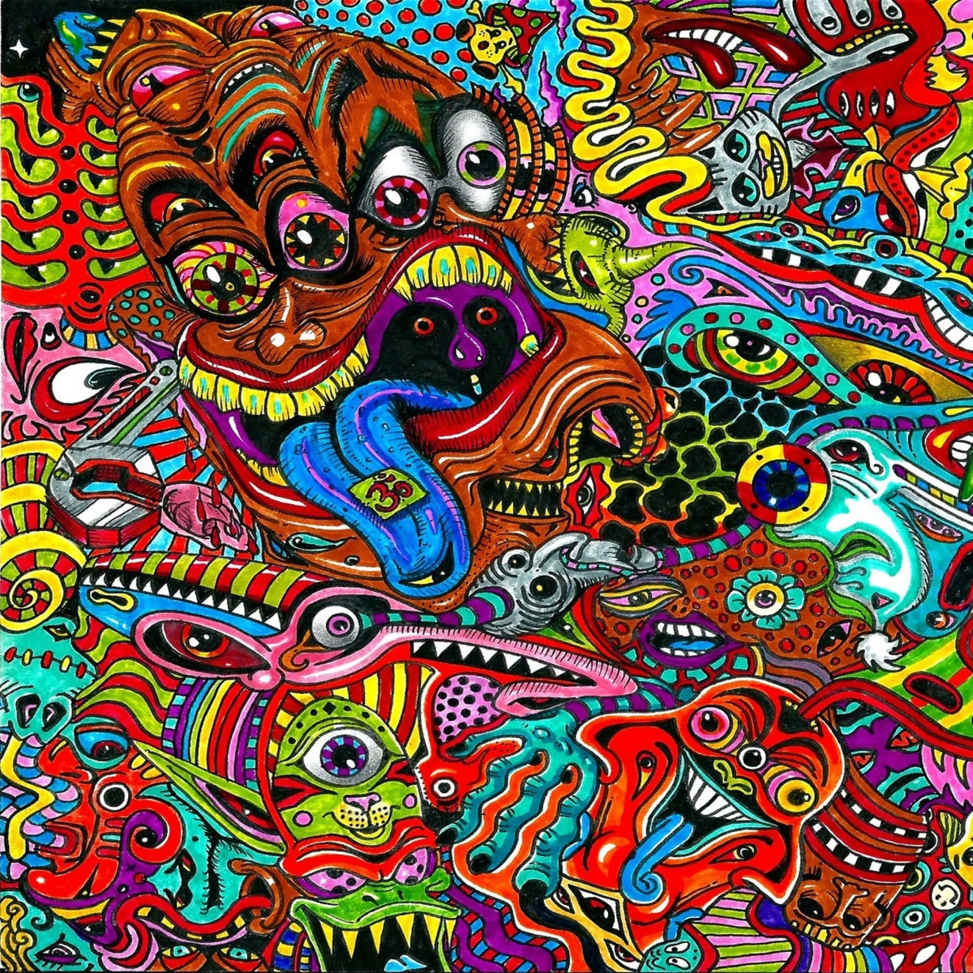 A Colorful Psychedelic Art Print With Many Different Colors Wallpaper