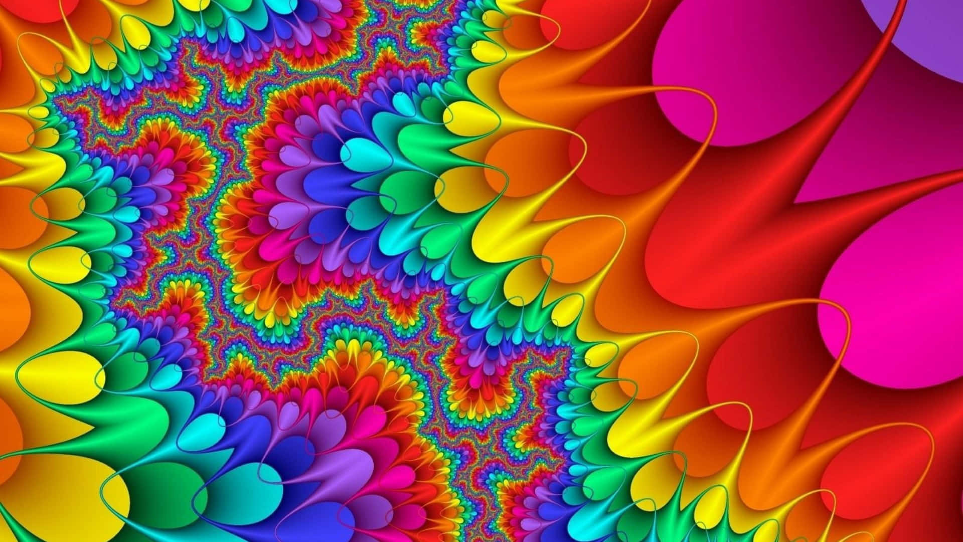 Et farverigt fraktal-design med farverige blomster Wallpaper