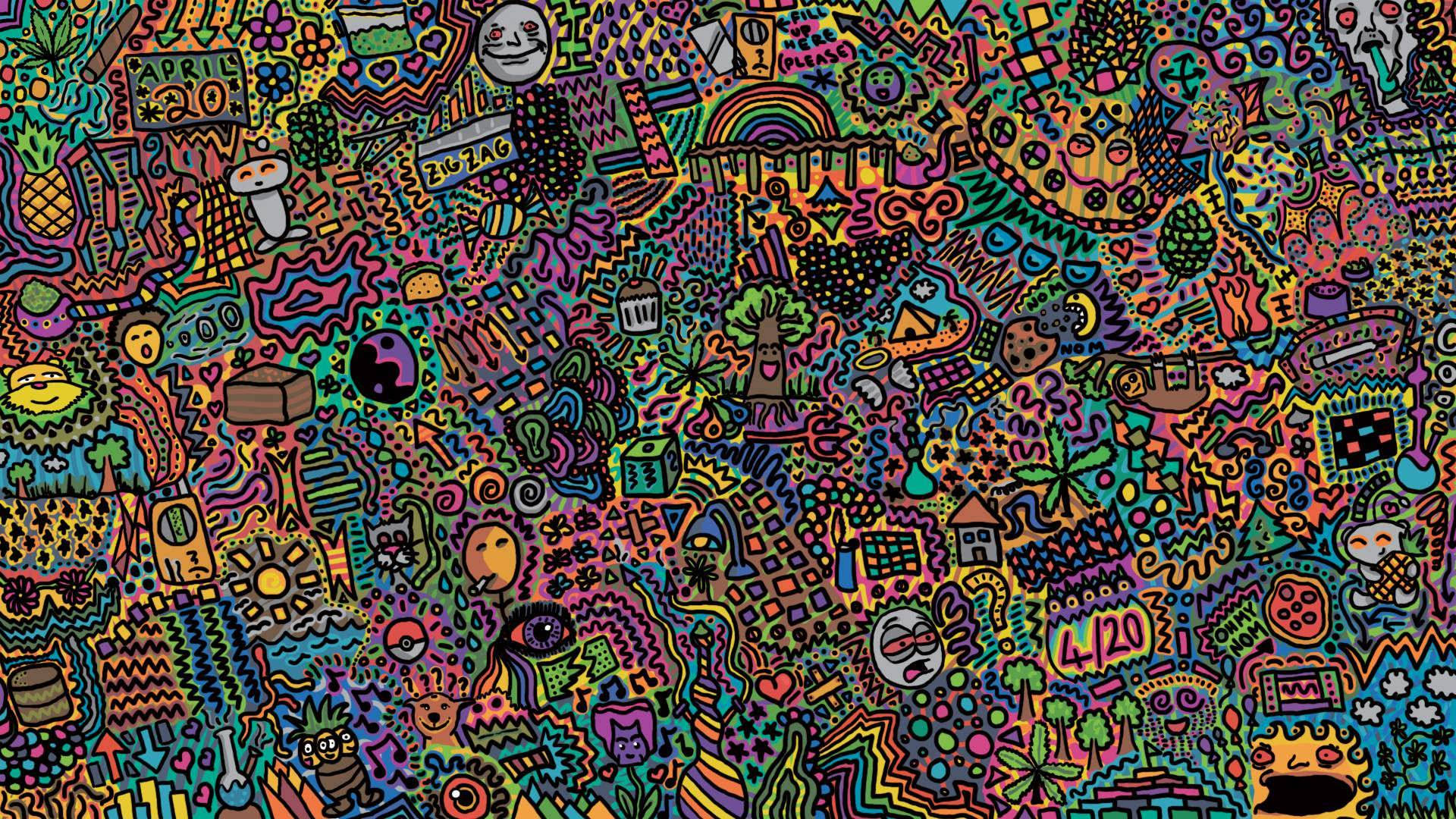 A complex psychedelic art full of colors wallpaper.