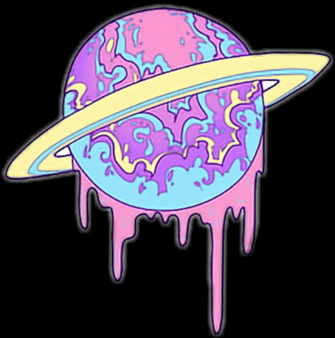 Psychedelic Dripping Saturn Art PNG