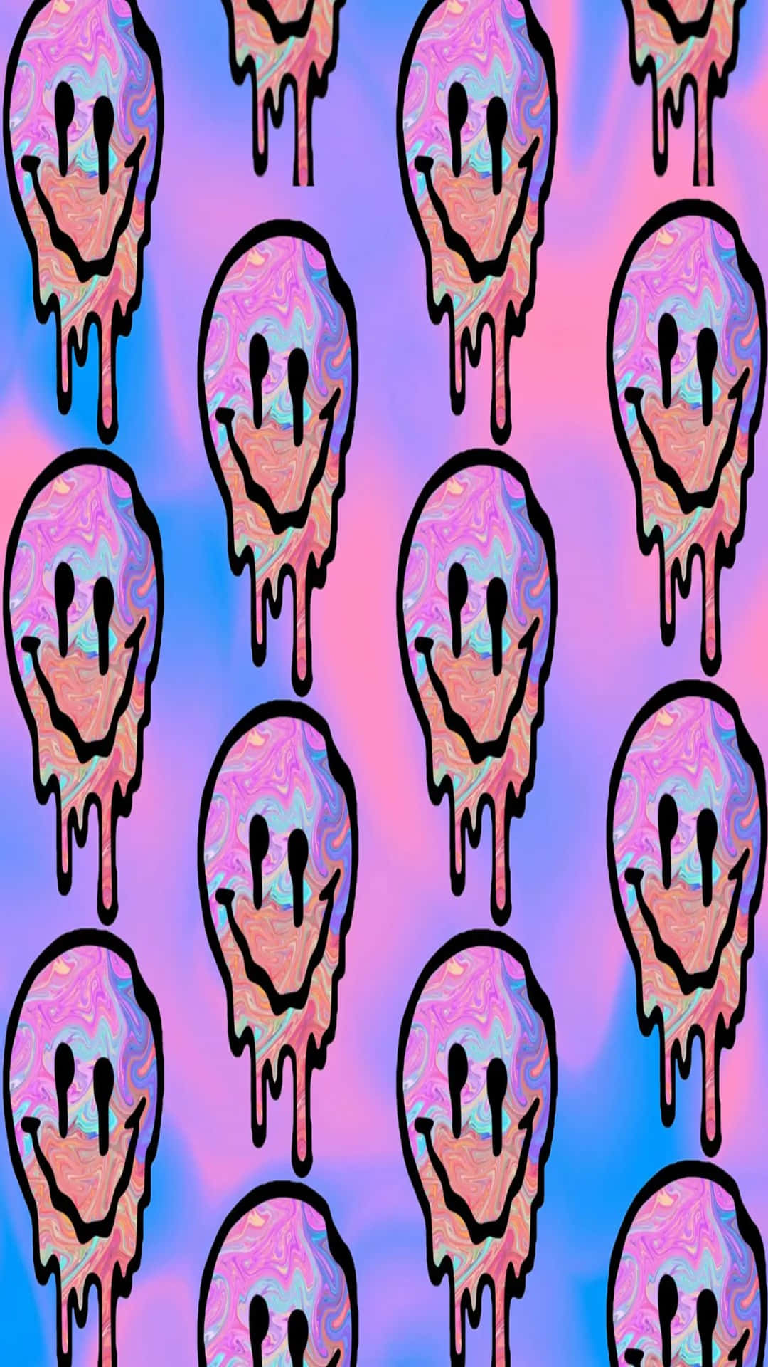 Psychedelic_ Dripping_ Smiley_ Faces_ Pattern Wallpaper