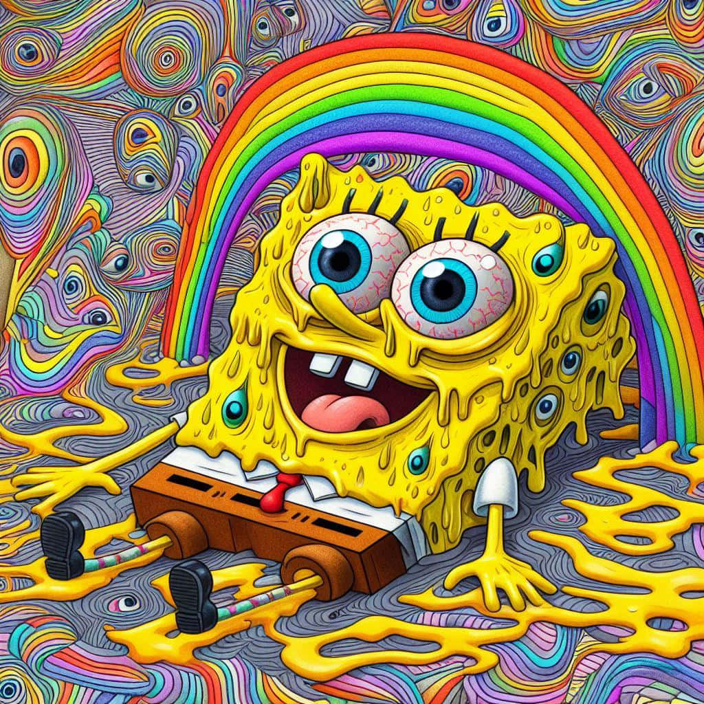 Sponge Bob Yang Psychedelic Dan Menetes Wallpaper