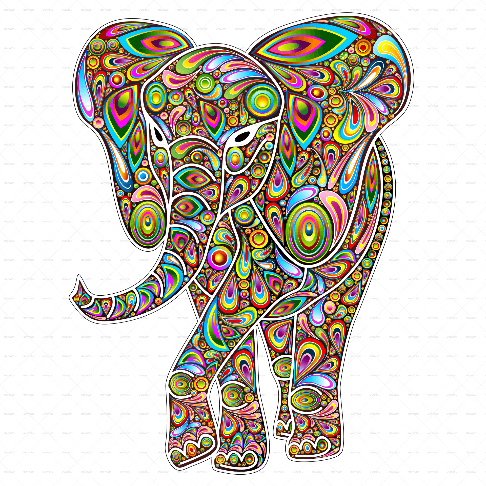 Psychedelic Elephant Artwork PNG