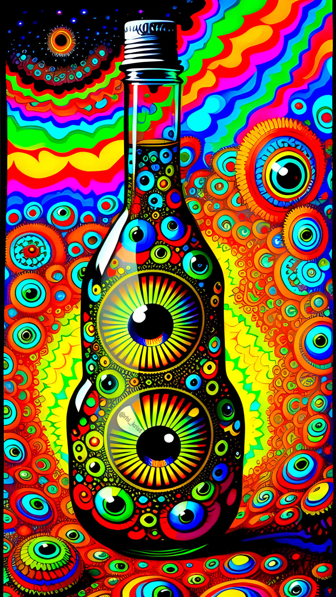 Psychedelic Eye Bottle Art Wallpaper