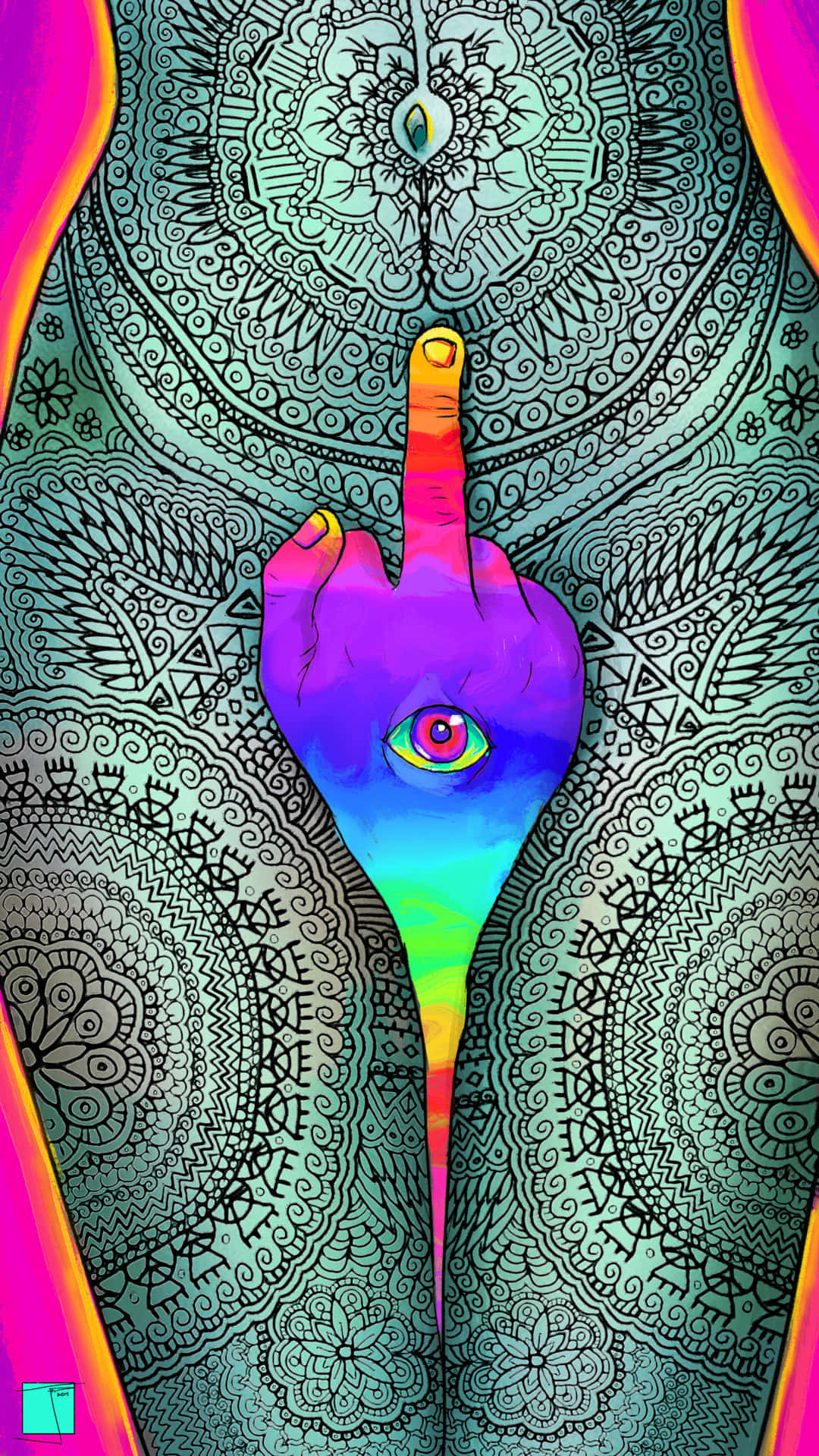 Psychedelic Eye Hand Mandala Art Wallpaper