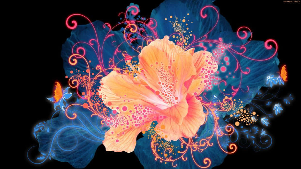 Vibrant Psychedelic Flowers in Bloom Wallpaper