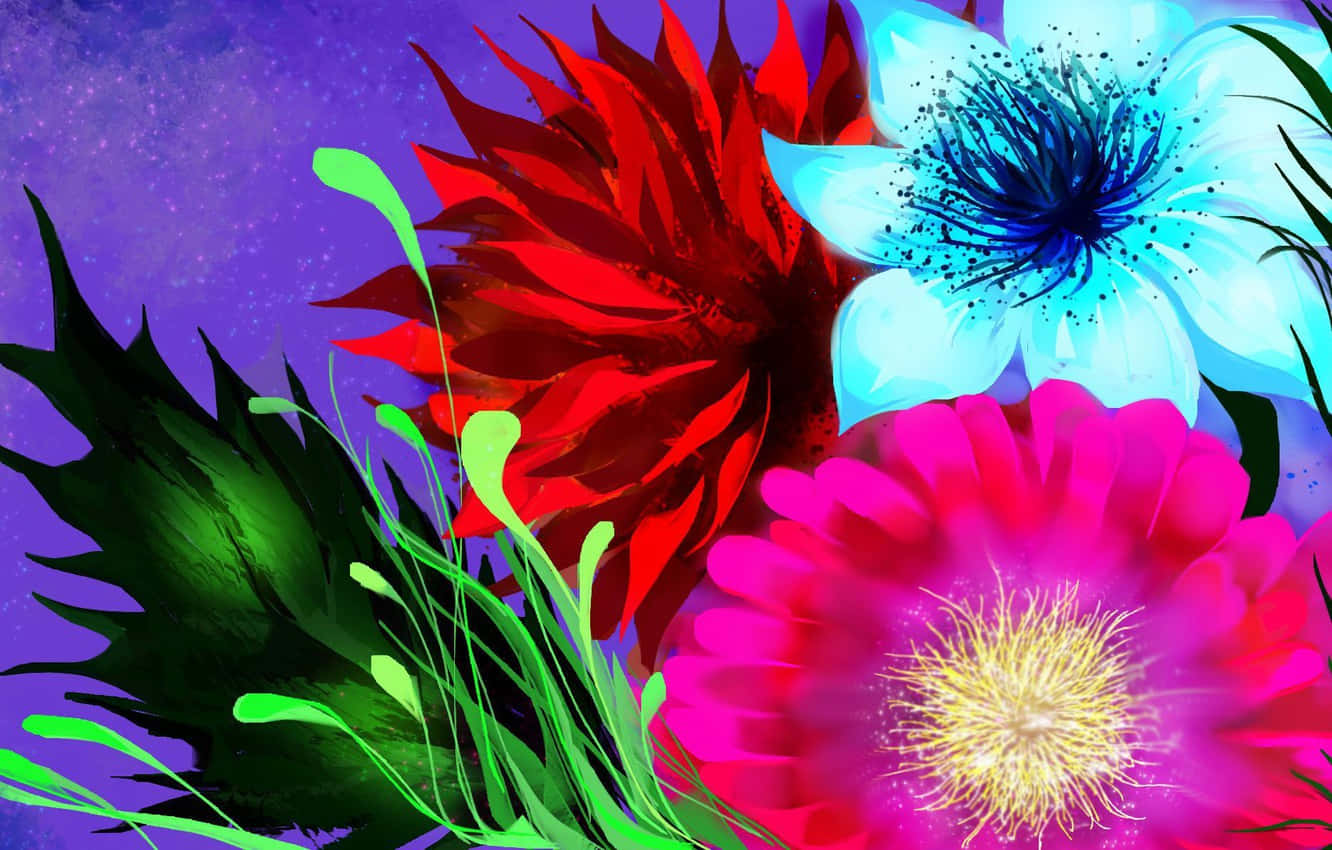 Vibrant Burst of Psychedelic Flowers Wallpaper