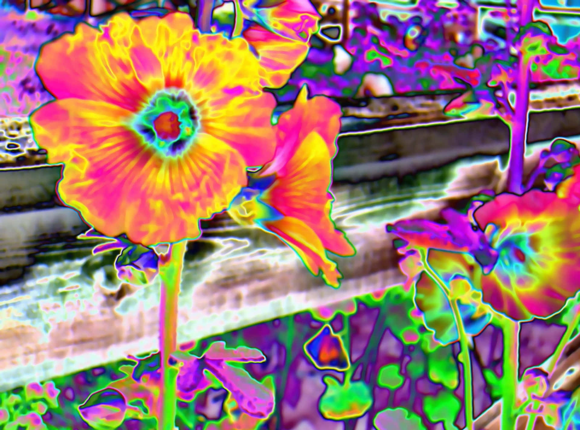 Surreal Psychedelic Flowers in Bloom Wallpaper