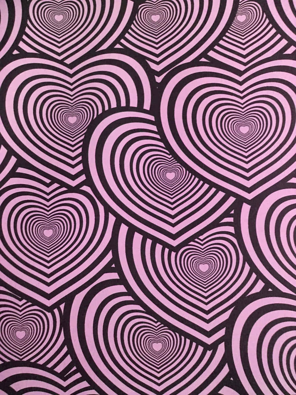 Psychedelic Heart Pattern Black Pink Wallpaper