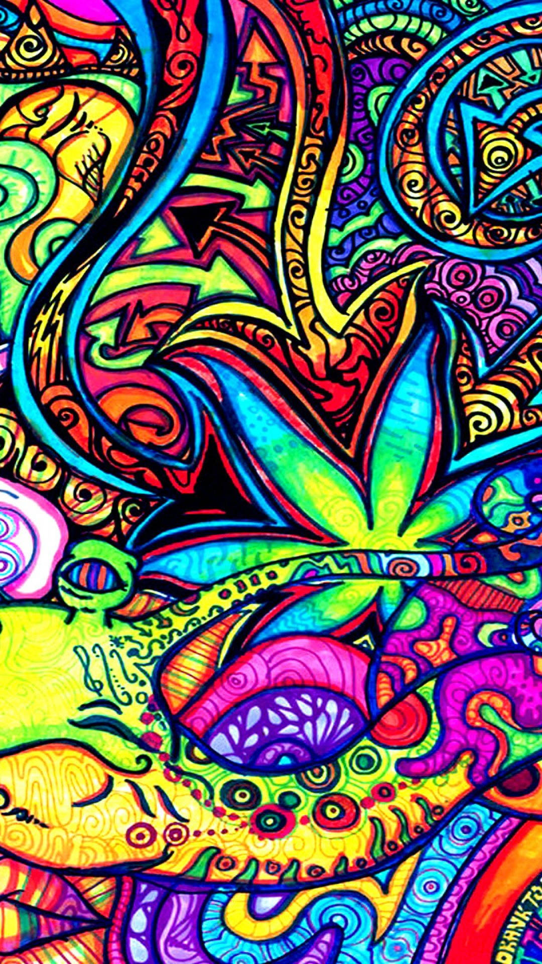 Psychedelic Iphone Arrows And Leaves Wallpaper