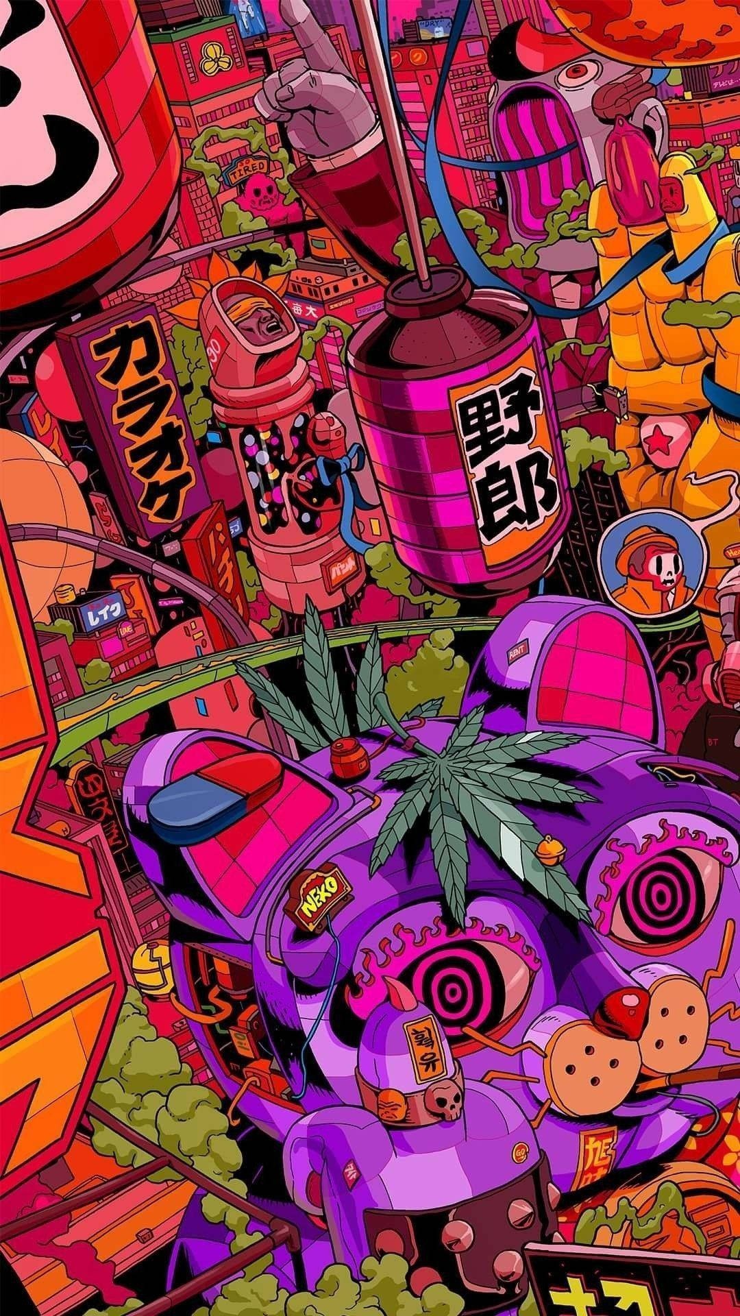 Psychedelic Iphone Japan Items Background