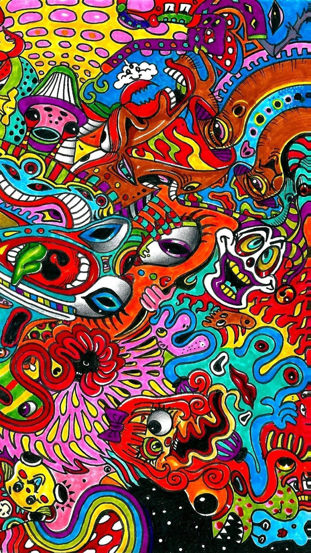 Psychedelic Iphone Many Creepy Faces Wallpaper