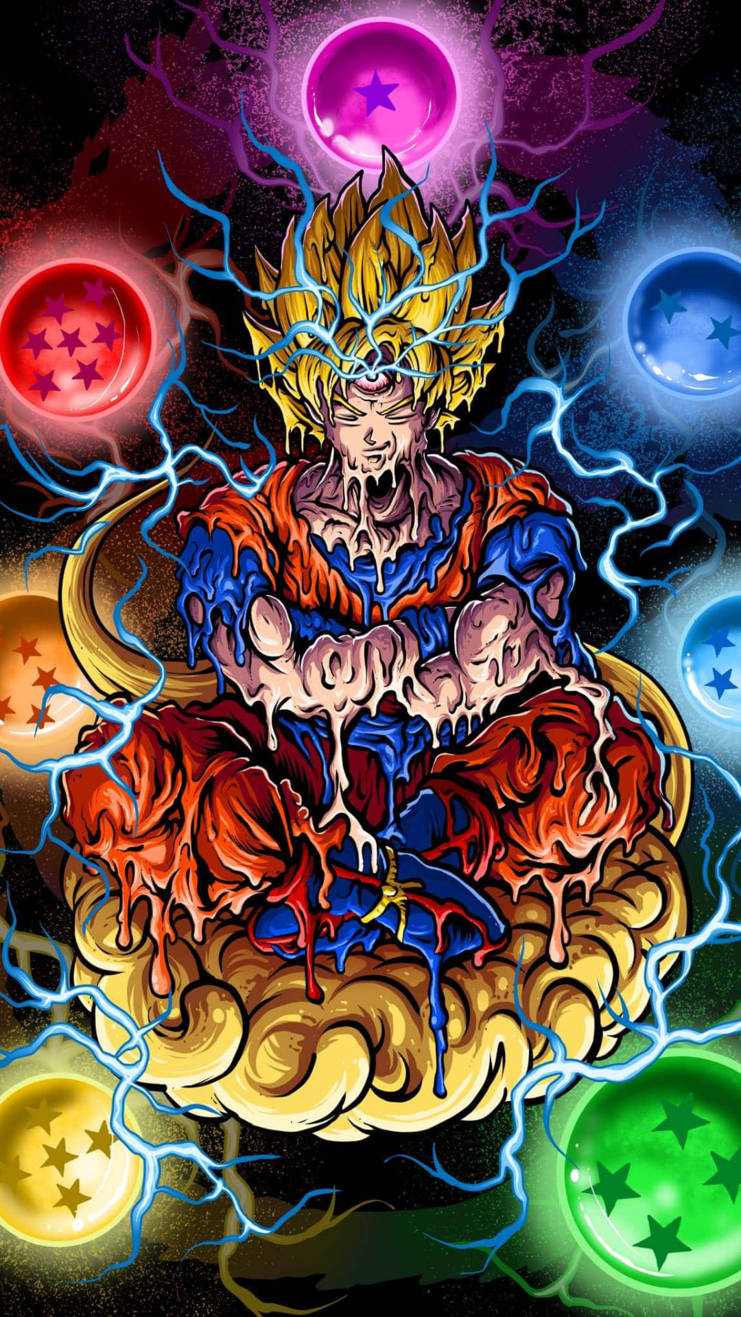 Psicodélicofondo De Pantalla De Goku Derritiéndose En Un Iphone. Fondo de pantalla