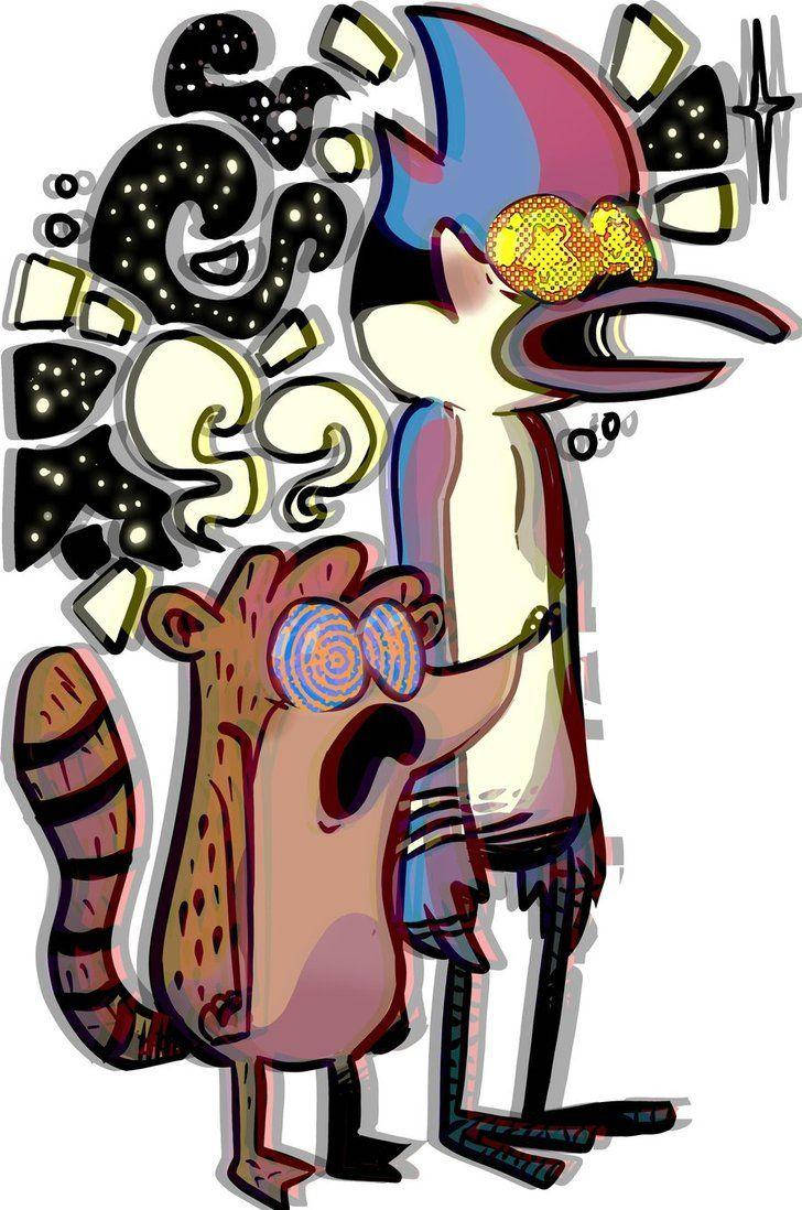 Psychedelic Mordecai And Rigby Wallpaper