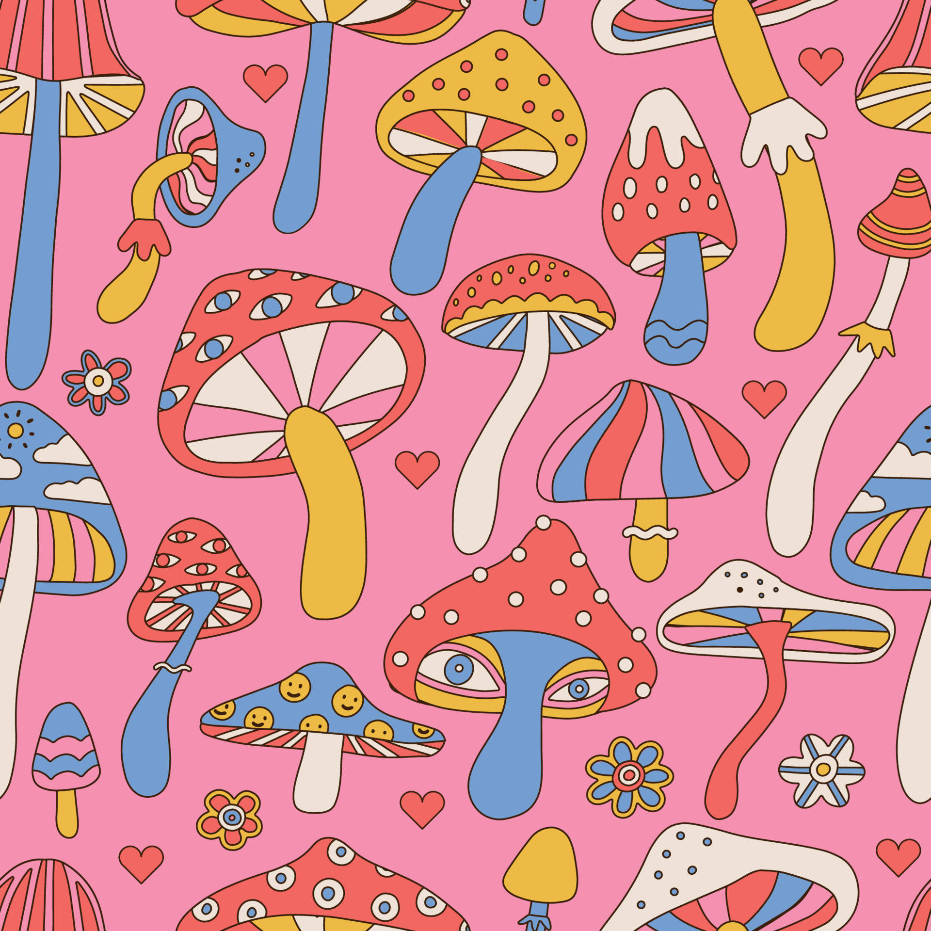 A vibrant psychedelic mushroom in an alluring multicolored environment Wallpaper