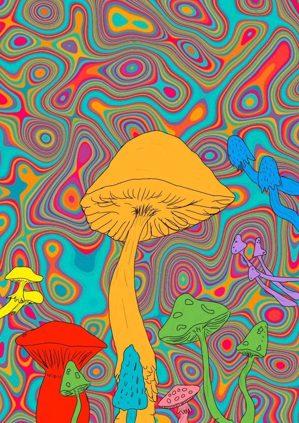 Psychedelic Mushroom Retro Style Wallpaper