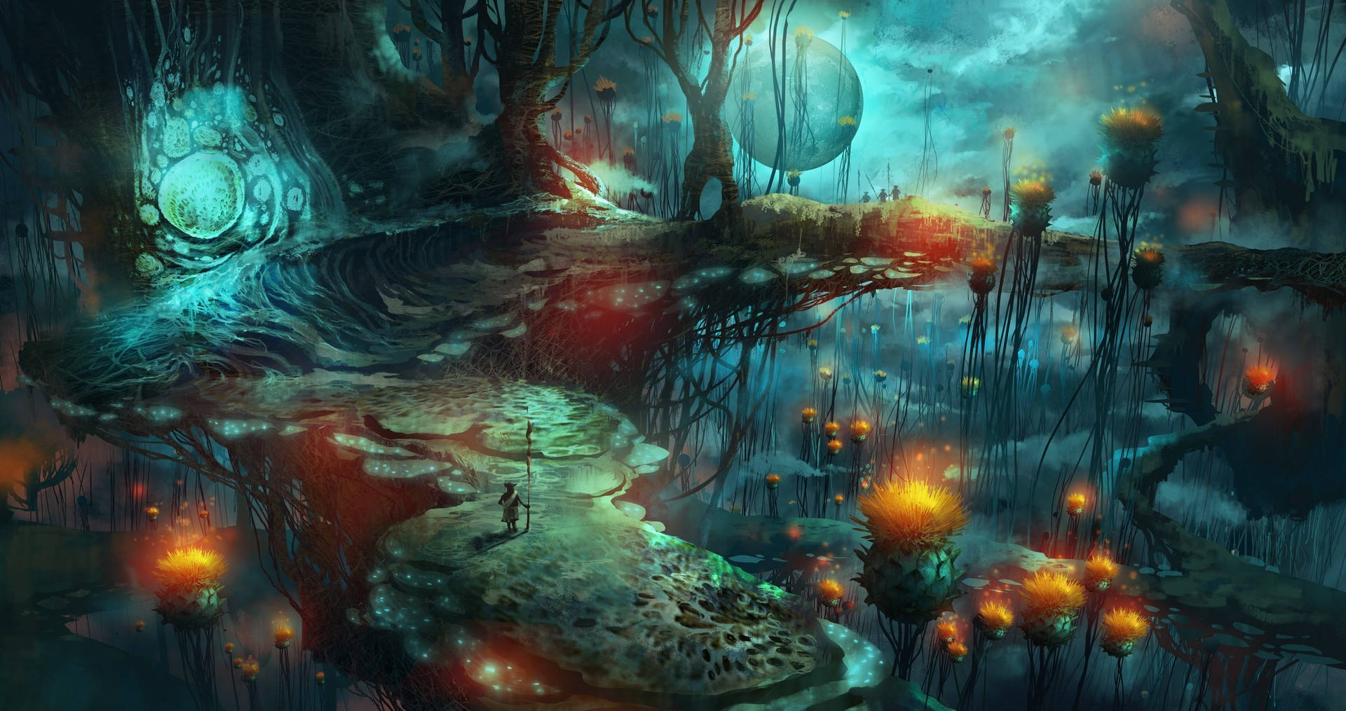 Einbezauberndes Gemälde Von Psychedelischen Pilzen Mit Einem Magischen Wirbelnden Hintergrund. Wallpaper