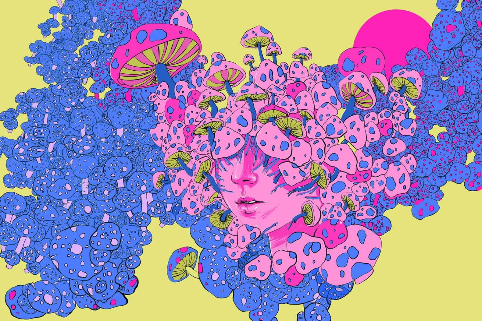 Psychedelic Mushroom Dreamscape Art Wallpaper