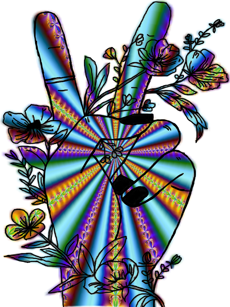 Psychedelic Peace Sign Floral Fractal Art PNG