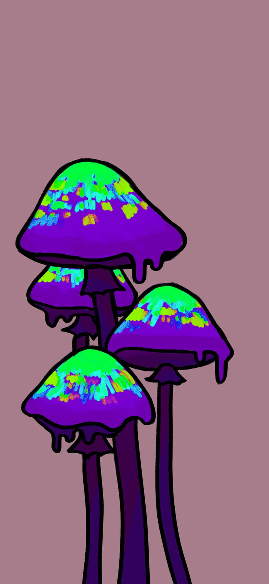 Psychedelic Purple Mushrooms Art Wallpaper