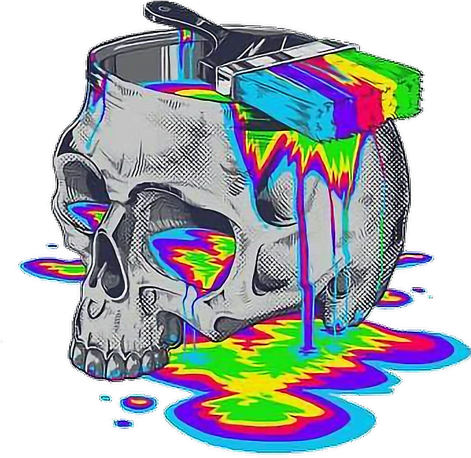 Psychedelic Skull Melting Art PNG
