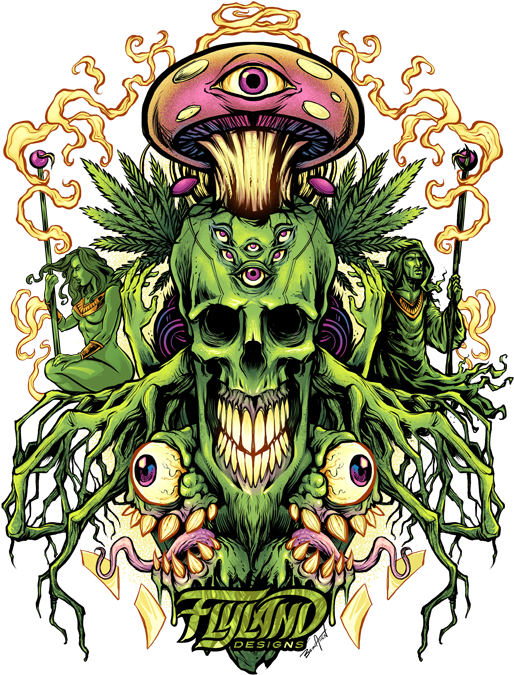 Psychedelic Skull Mushroom Art PNG