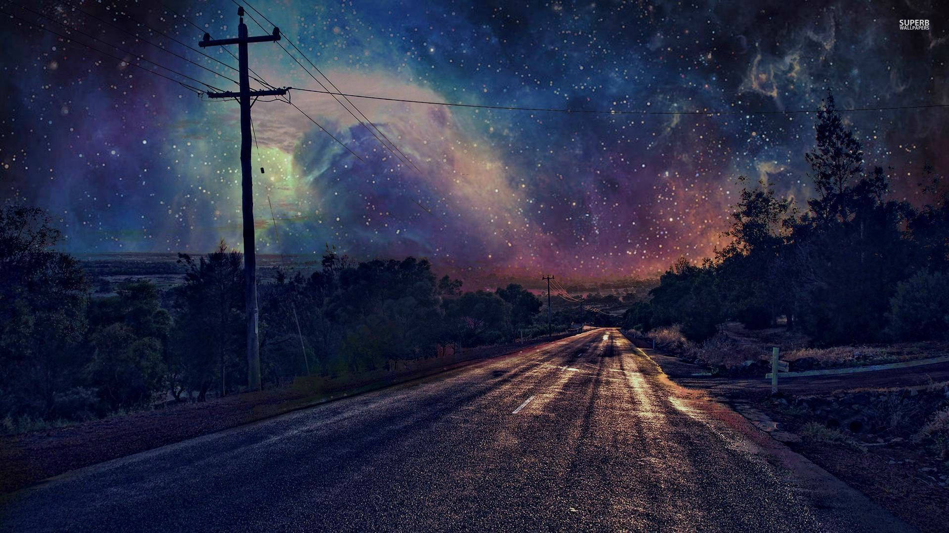"Find yourself in the wonders of a psychedelic night sky." Wallpaper