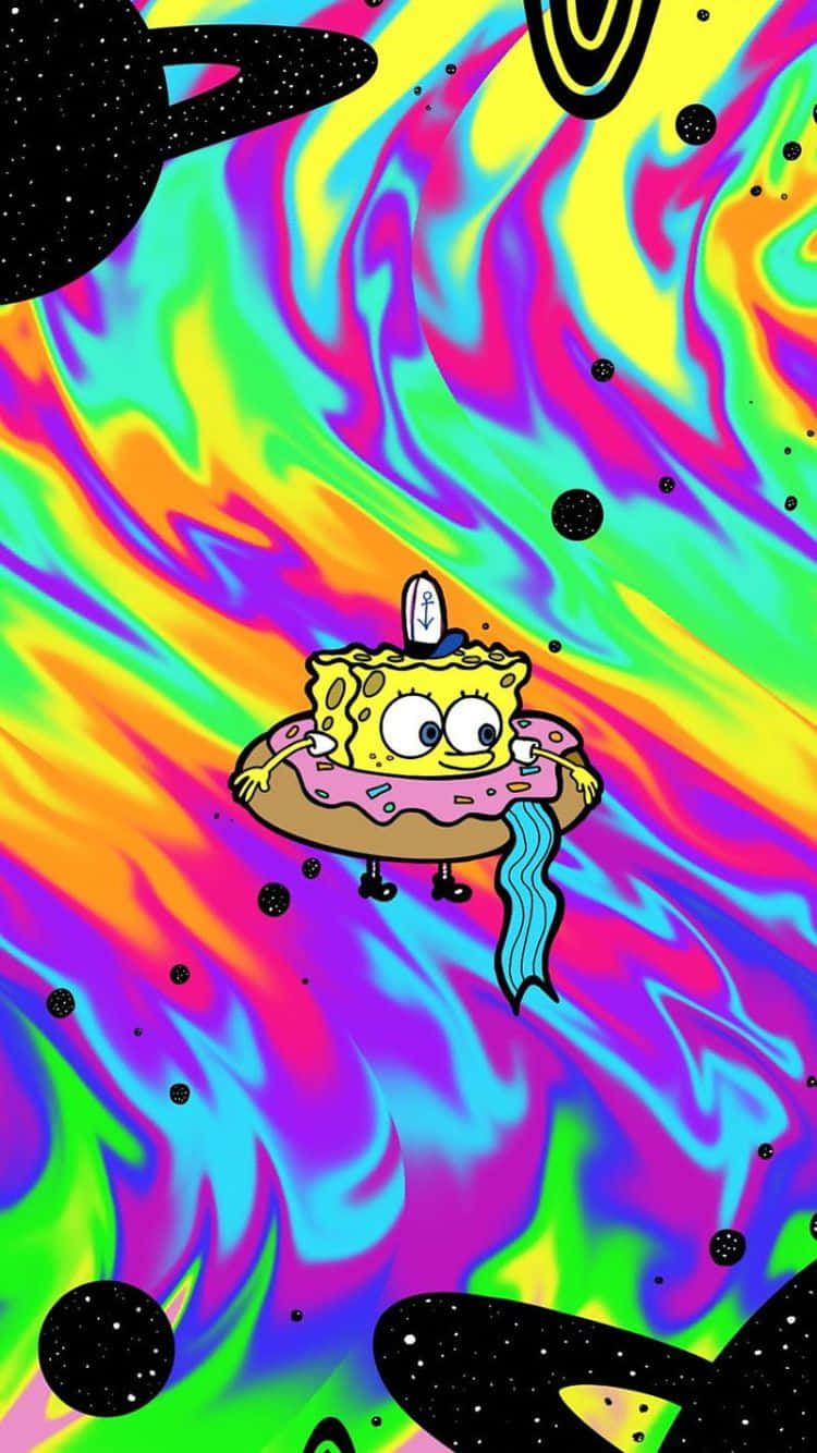 Psychedelic Sponge Bob Space Adventure Wallpaper