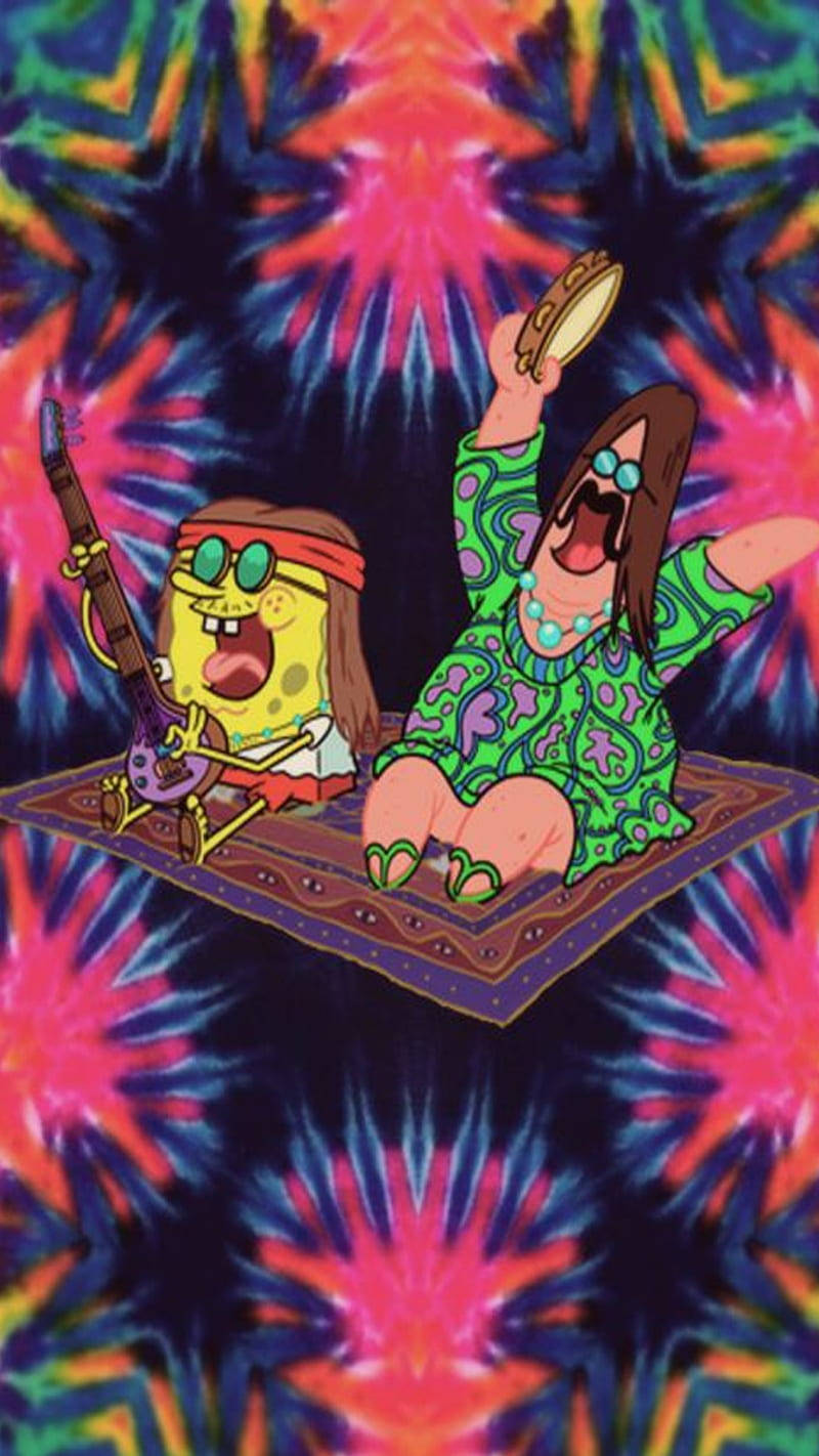 Psykedelisk SpongeBob og Patrick Telefon Wallpaper Wallpaper