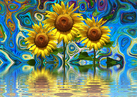 Psychedelic Sunflowers Reflection PNG