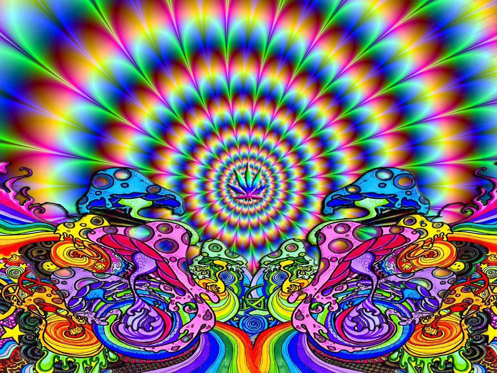 Psychedelic weed image wallpaper in vibrant colors.
