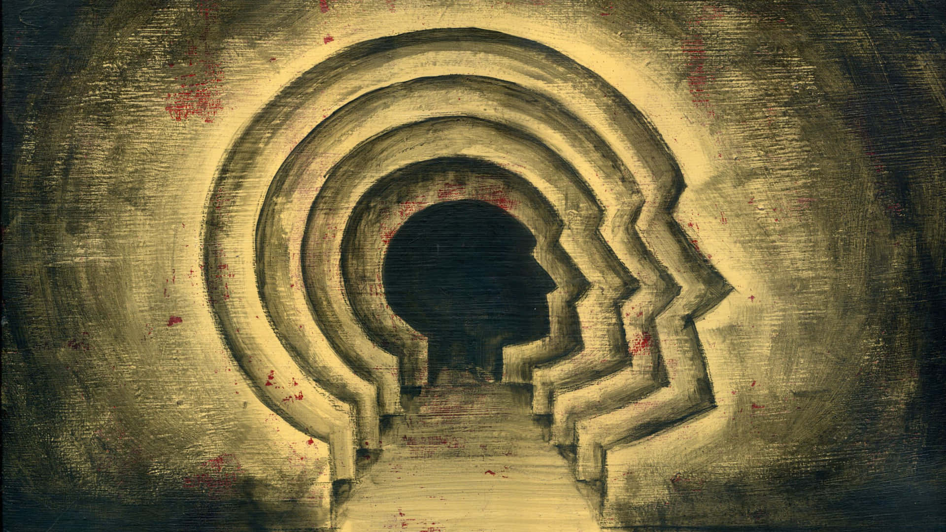 A Painting Of A Tunnel With A Head In It