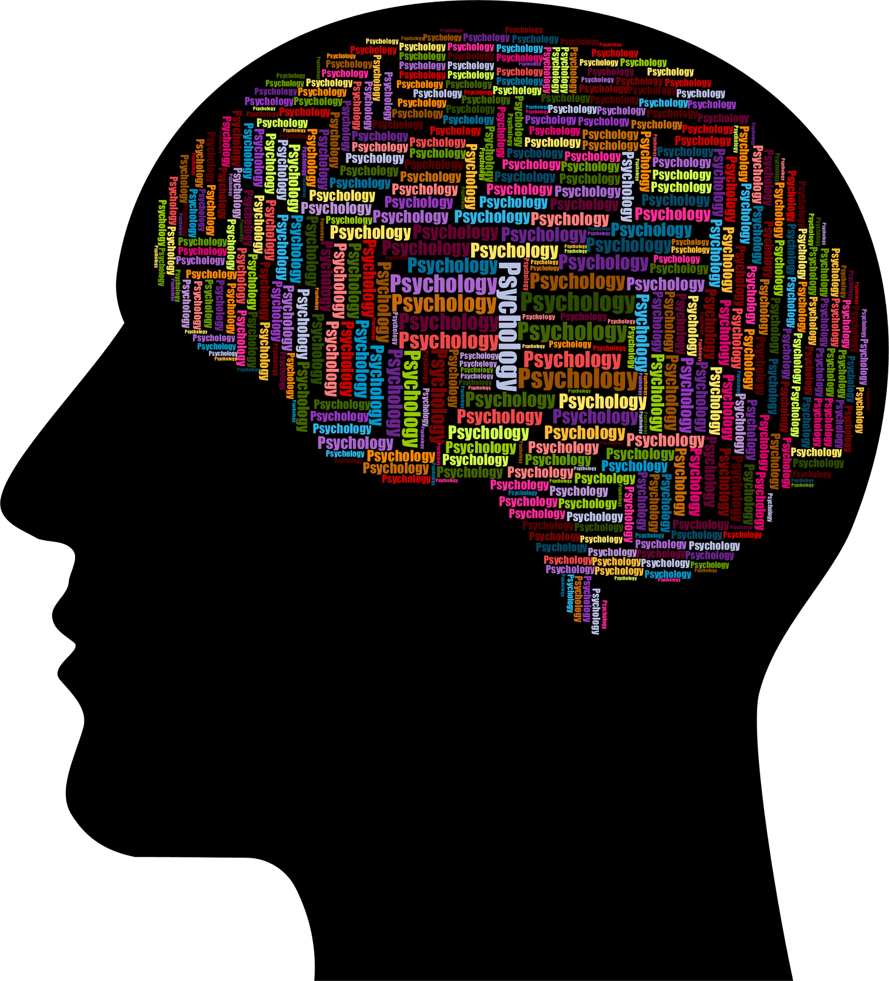 Psychology Word Cloud Brain Silhouette PNG