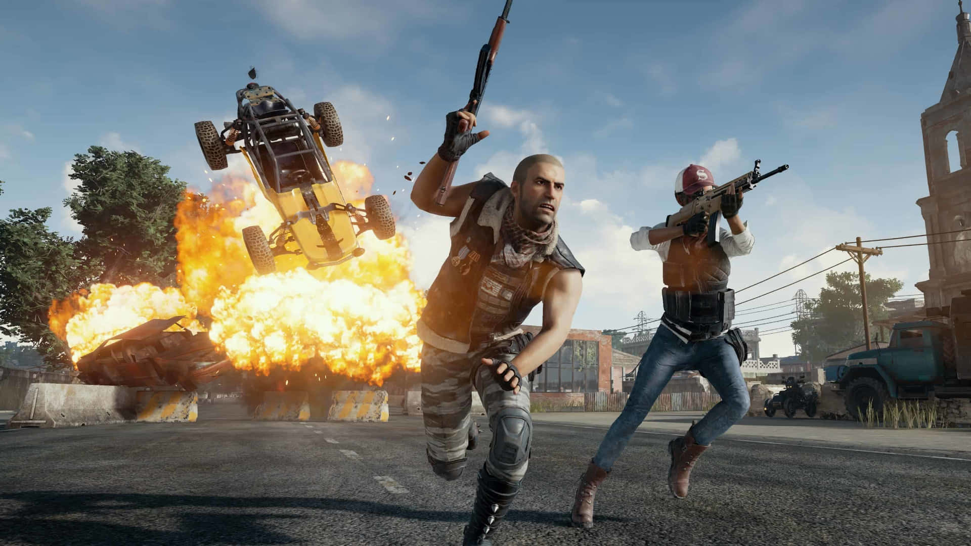 Two Players With Yellow Vehicle PUBG 1920x1080 Wallpaper
