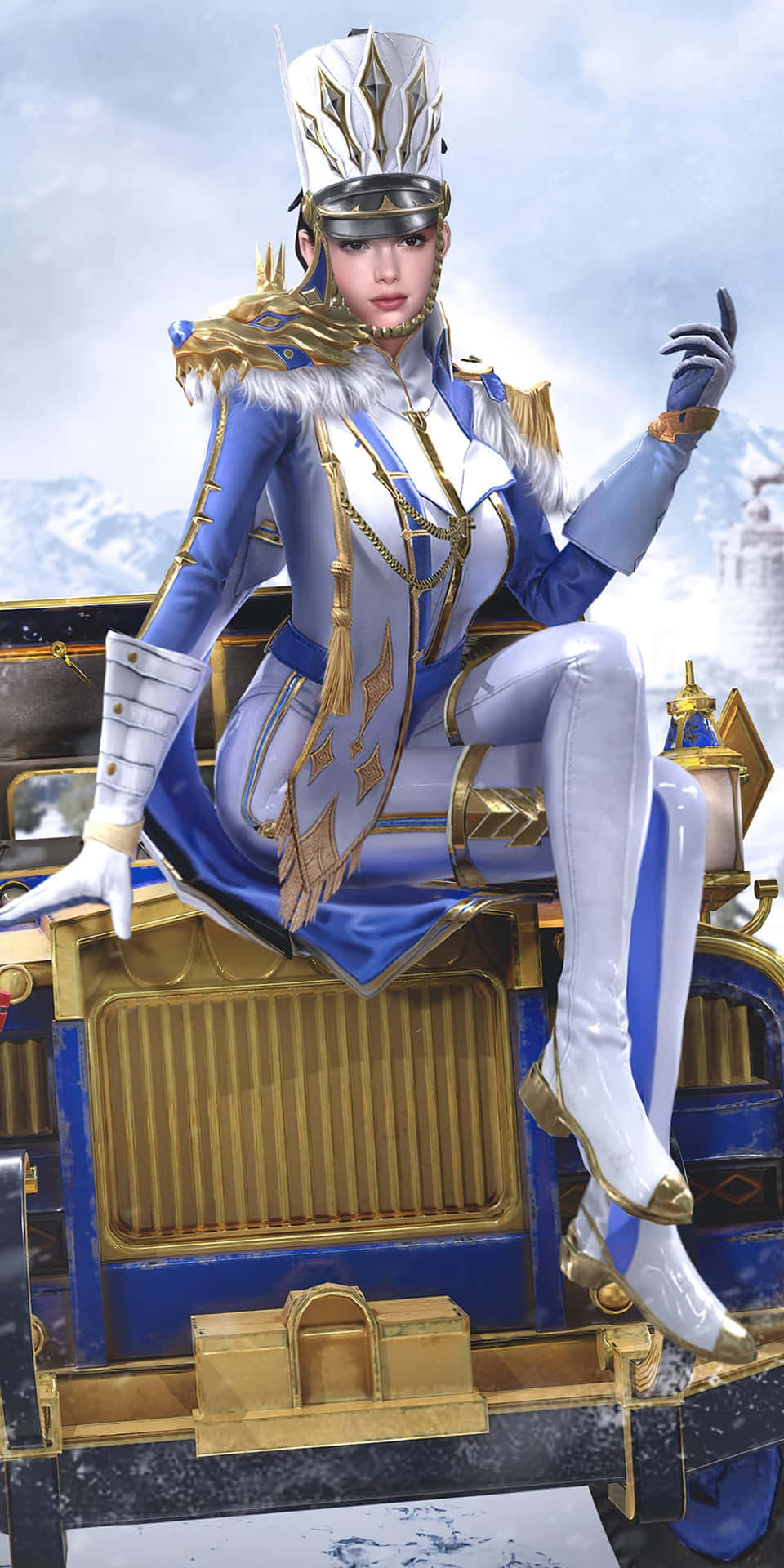A Woman In A Blue Outfit Sitting On A Car Wallpaper