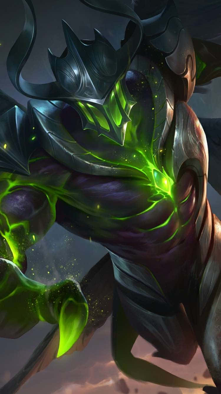 A Green And Black Character In League Of Legends Wallpaper