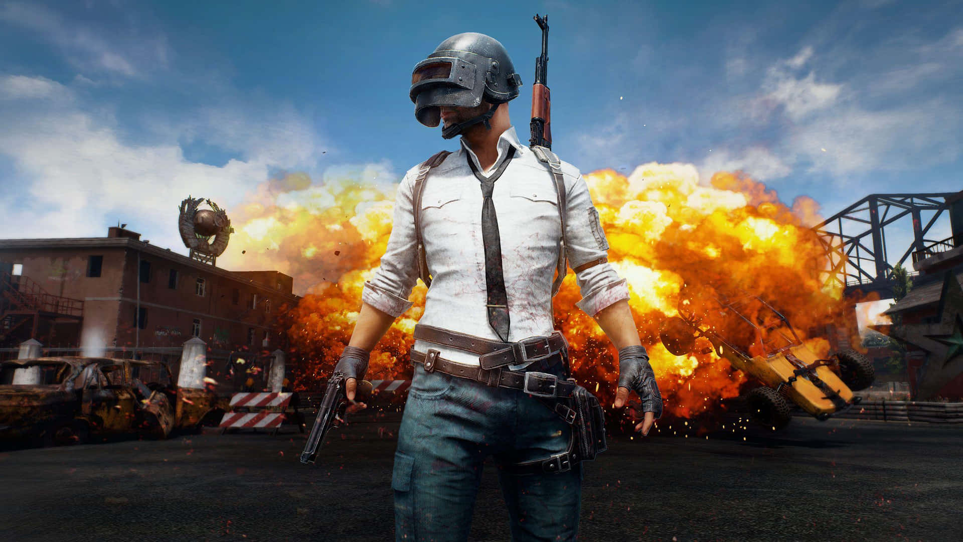 Pubg Mobile - A Man Standing In Front Of An Explosion