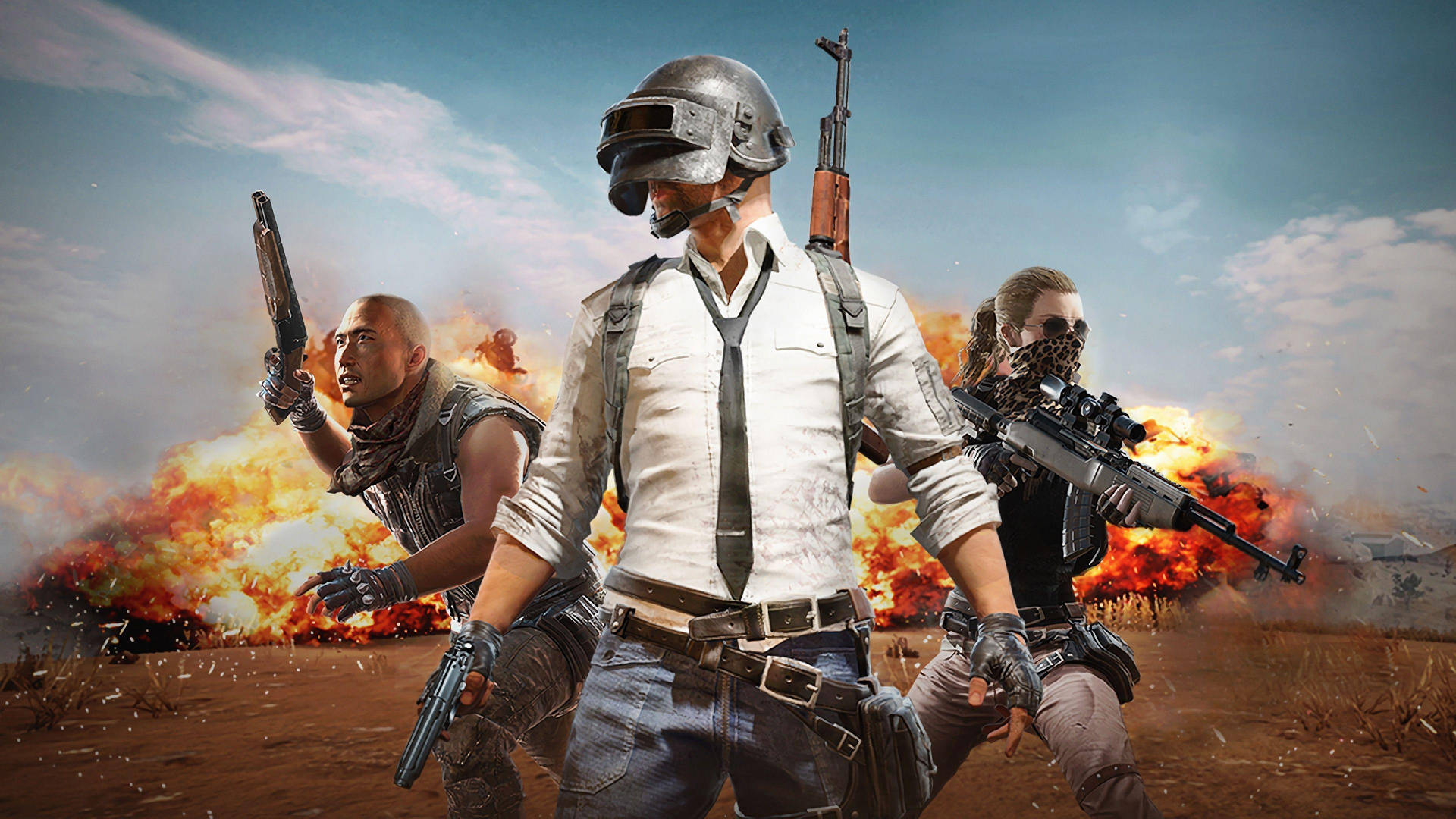 Pubg Hd Helmet Character And Other Players Explosion Wallpaper