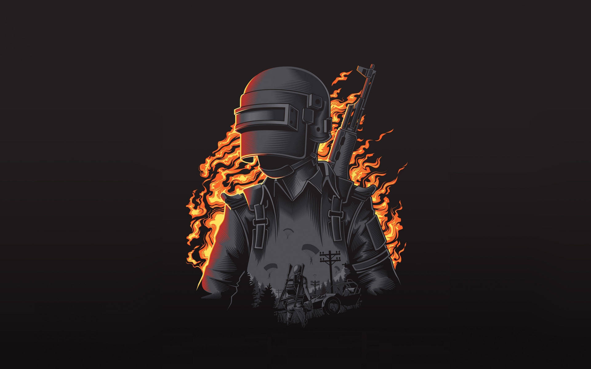Pubg Hd Helmet Character On Fire Wallpaper