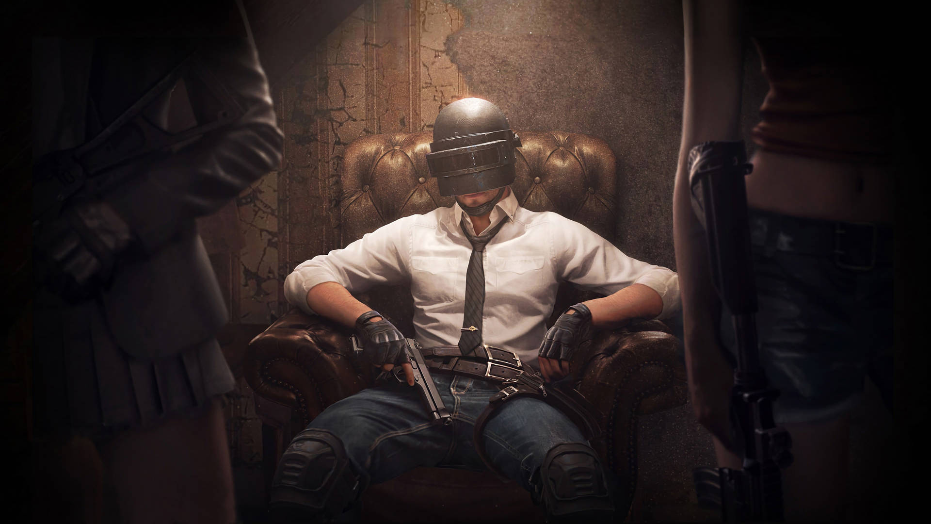 Pubg Hd Helmet Character Sitting On Chair Wallpaper
