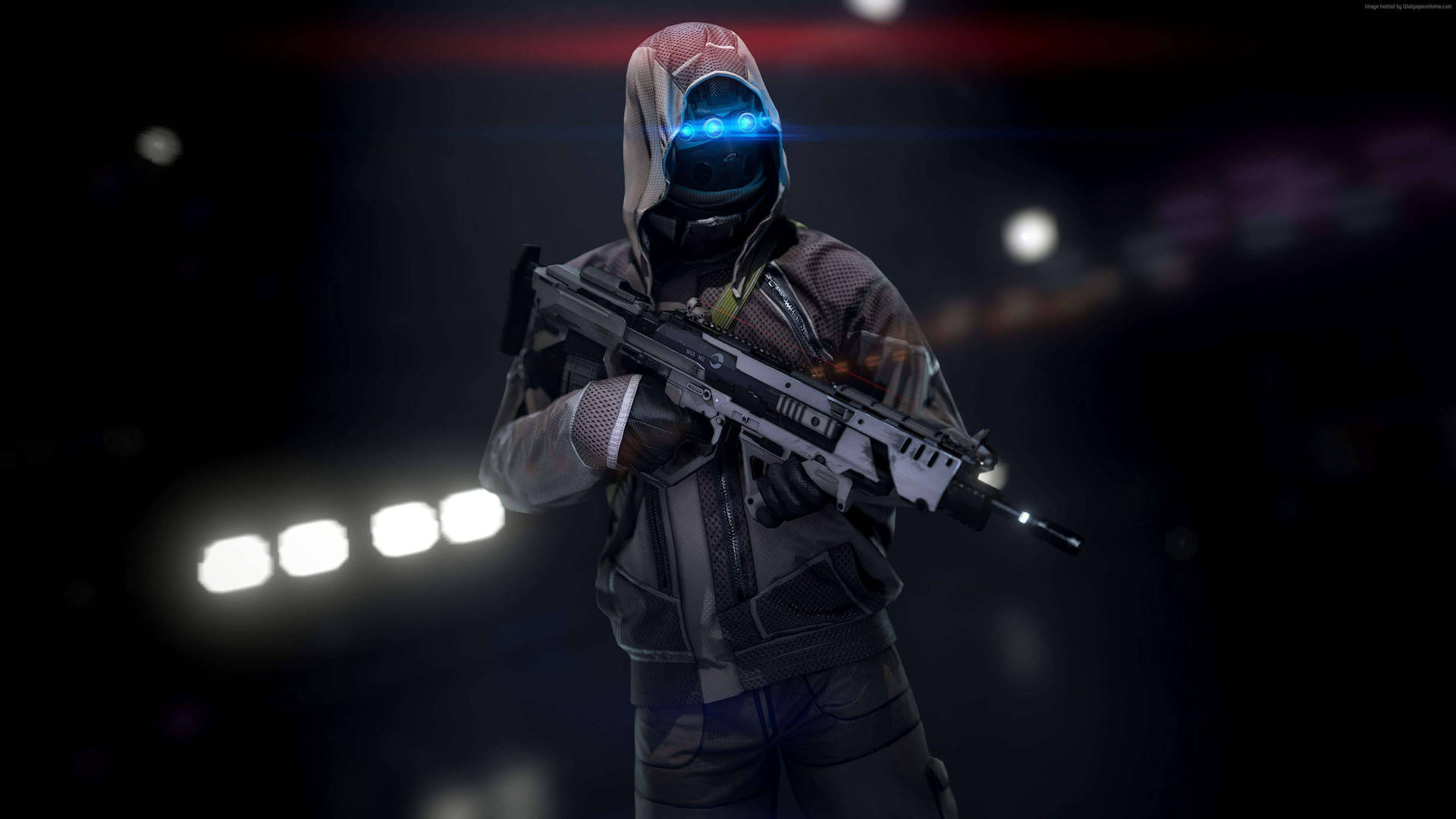 Pubg Hd Hooded Character With Blue Lights Wallpaper